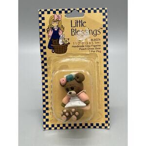 Vintage 1994 Suzi Little Blessings 2" Handmade Clay Figurine Peach Dress Bear